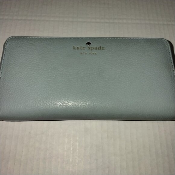Kate Spade New York Zip Around Wallet, Travel Organizer, Pebbled Blue Leather - Picture 2 of 9